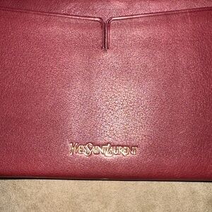 Yves Saint Laurent Soft Calfskin Monogrammed Burgundy Leather Wallet EUC